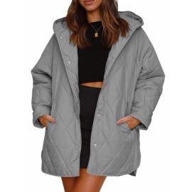 Plus Size, Women’s Lightweight Hooded Jacket with Diamond-Stitched Rhombus Quilted design – Thin Outer Coat Suitable for Fall/Winter, Casual Dress or Outerwear