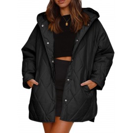 Plus Size, Women’s Lightweight Hooded Jacket with Diamond-Stitched Rhombus Quilted design – Thin Outer Coat Suitable for Fall/Winter, Casual Dress or Outerwear