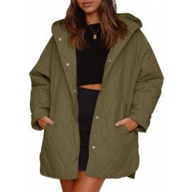 Plus Size, Women’s Lightweight Hooded Jacket with Diamond-Stitched Rhombus Quilted design – Thin Outer Coat Suitable for Fall/Winter, Casual Dress or Outerwear