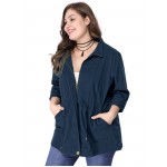 Women’S Plus Size Jackets Lightweight Anorak Drawstring Utility Jacket with Pockets