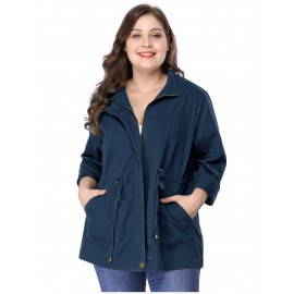 Women’S Plus Size Jackets Lightweight Anorak Drawstring Utility Jacket with Pockets