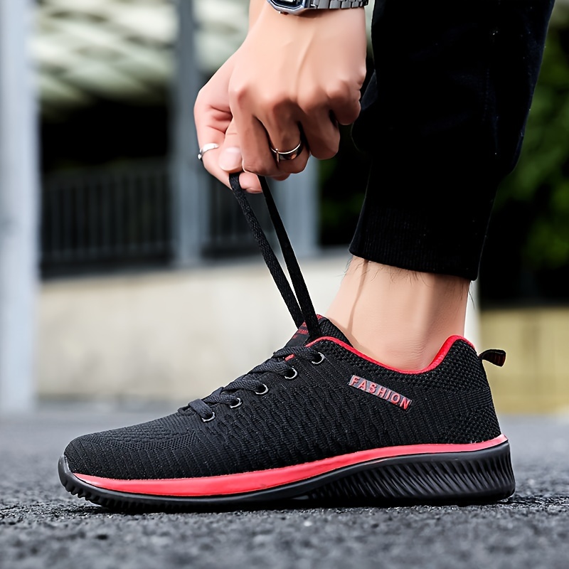 mens solid color woven breathable sneakers comfy non slip lace up eva sole durable running shoes for mens outdoor activities men s shoes temu details 3