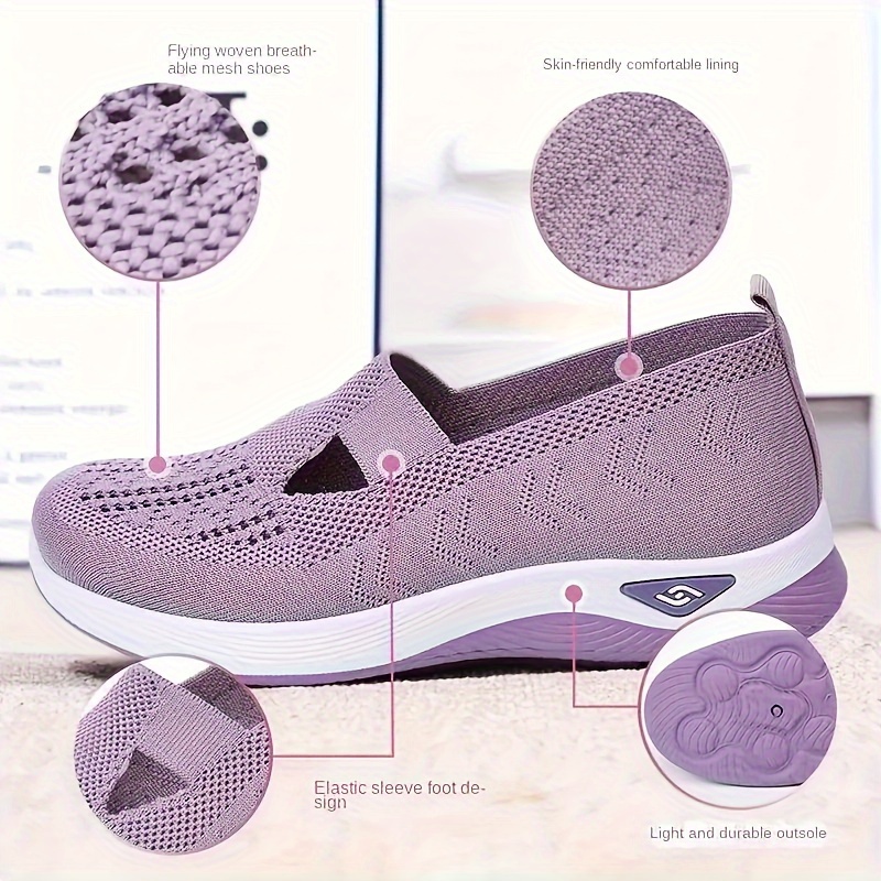 breathable knitted sneakers women soft sole platform shoes details 2