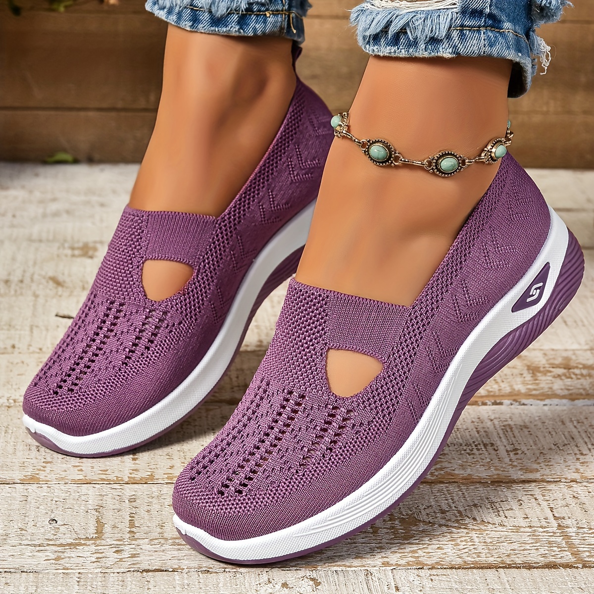 women s cut sneakers casual breathable slip walking shoes details 5