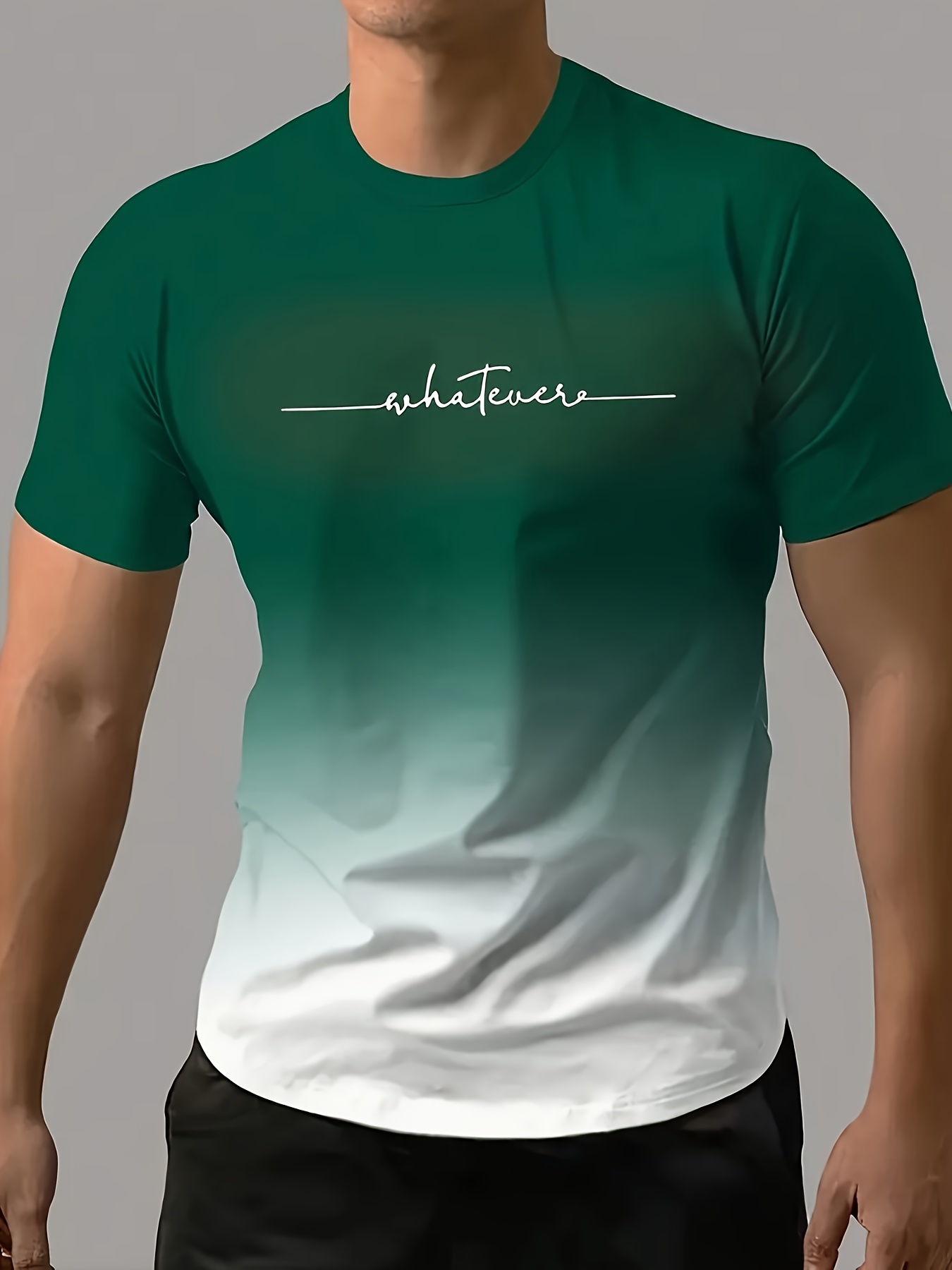 creative alphabet print gradient mens solid slightly stretch quick drying breathable short sleeve round neck comfy t shirt for gym fitness training details 0